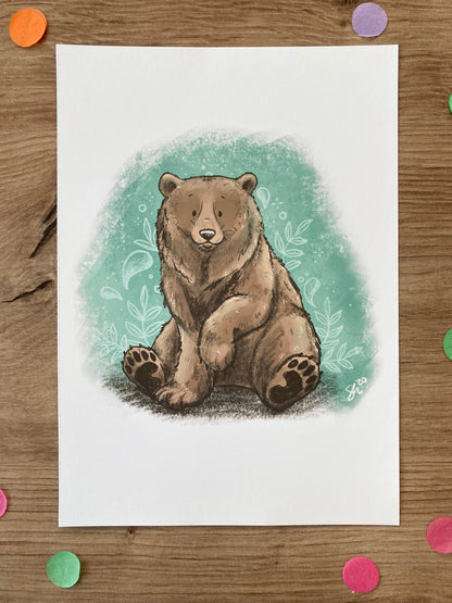 Amber The Brown Bear | Brown Bear Wall Art | Bear Gift