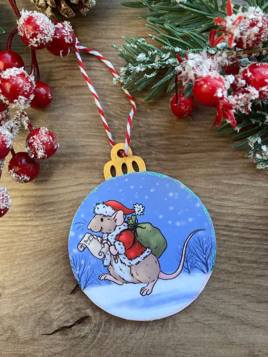 Santa Boggles | Cute Rat Christmas Tree Bauble