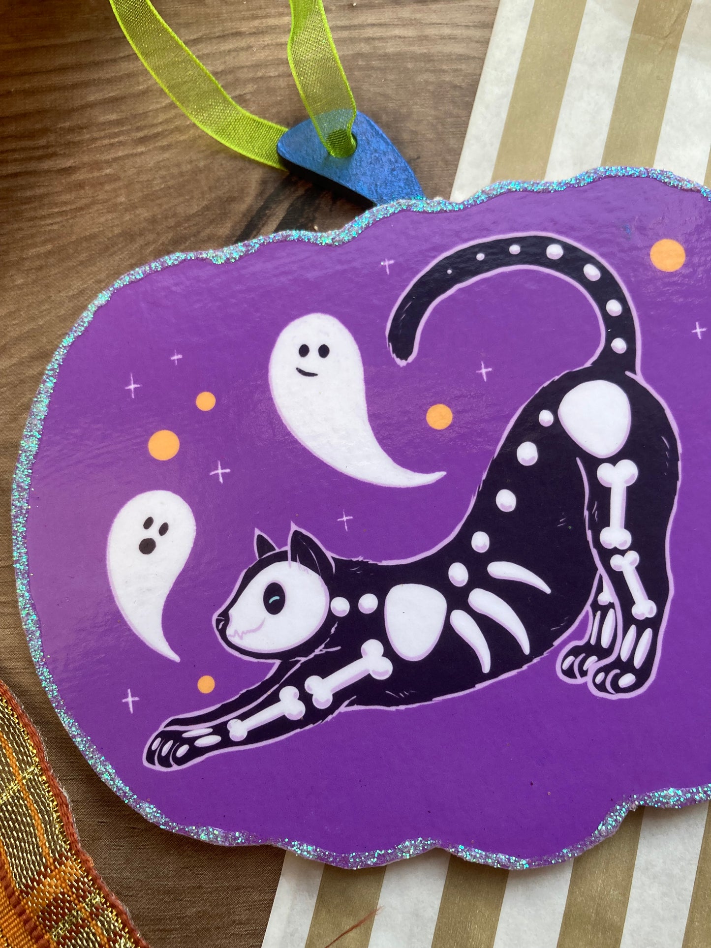 Fang The Cat Spooky Gang Cute Pumpkin Halloween Decoration - Handmade Halloween Ornament - Spooky Cat Decoration
