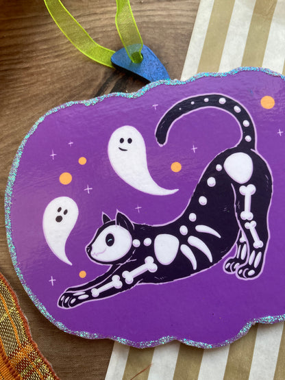 Fang The Cat Spooky Gang Cute Pumpkin Halloween Decoration - Handmade Halloween Ornament - Spooky Cat Decoration