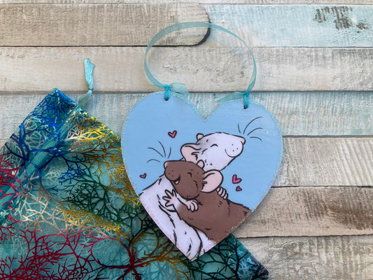 Ratty Hugs | Cute Rat Hanging Heart Decoration | Rat Valentines Day Gift