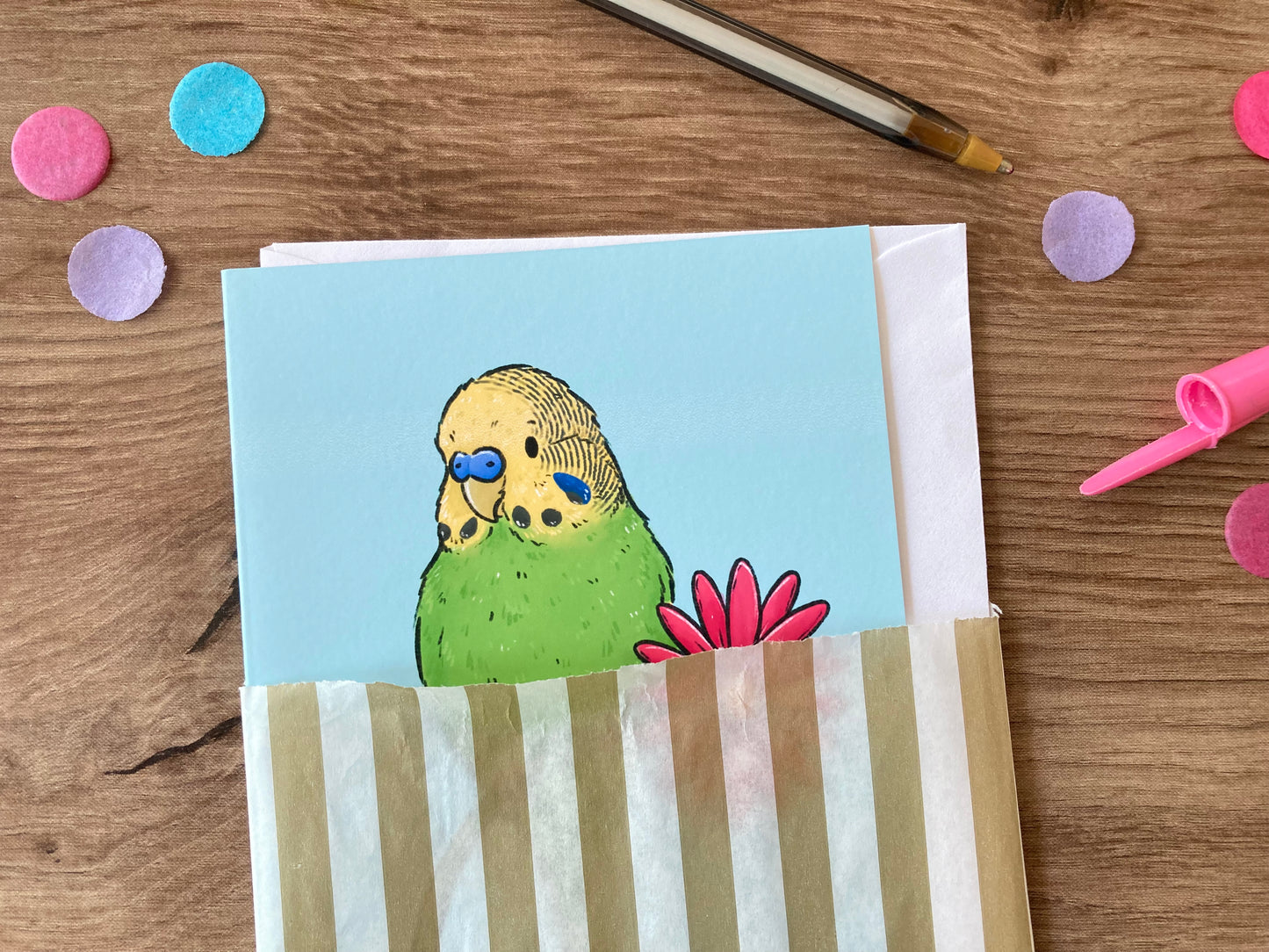 Spring Budgie | Cute Green Budgie Blank Greeting Card | Budgie Gift