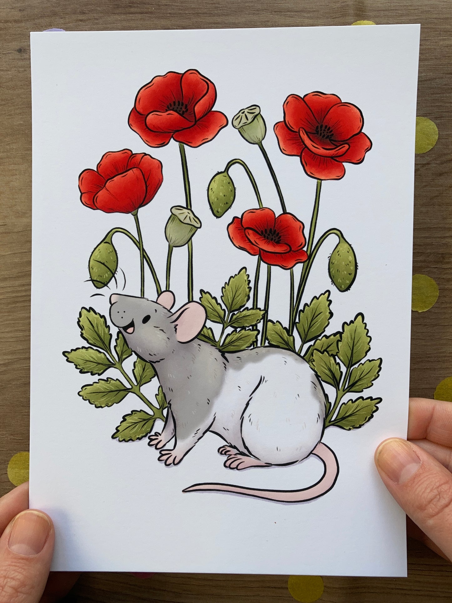 Poppy Rat Art Print | Flower Rat Wall Art