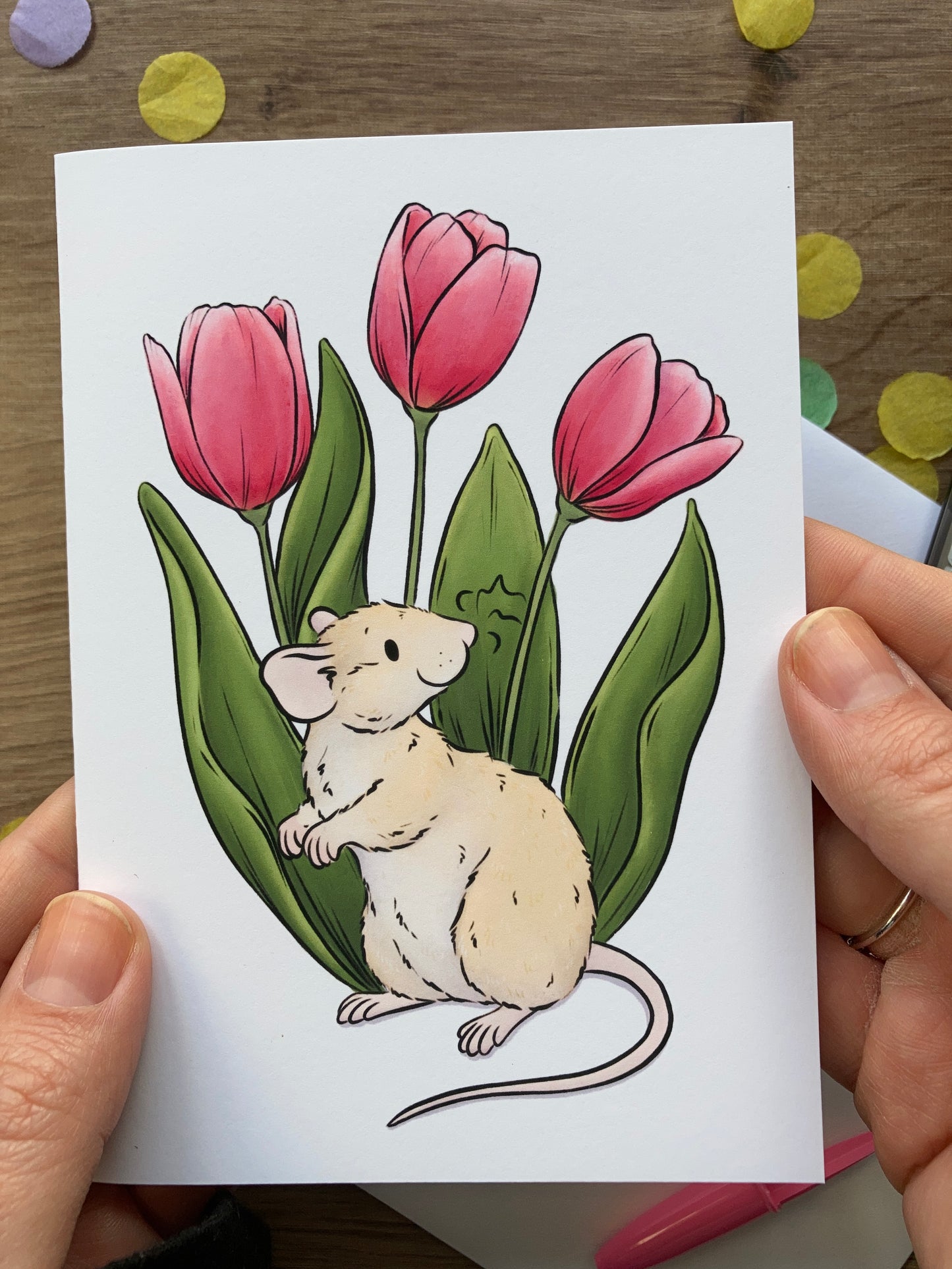 Tulip Rat Greeting Card | Flower Rat A6 Greeting card