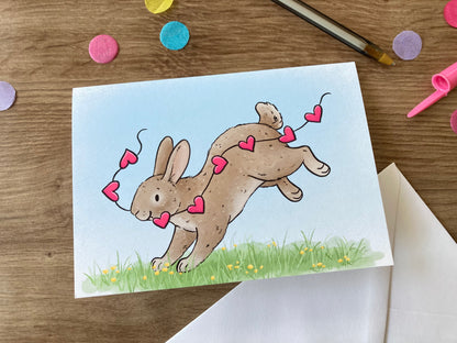 Bunny Love | Cute Rabbit Love Card | Heart Bunny Blank Greeting Card