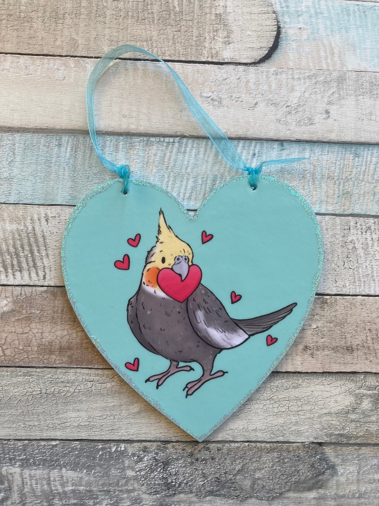 Cockatiel Love Heart | Cute Cockatiel Hanging Heart Decoration | Cocktail Valentine’s Day Gift