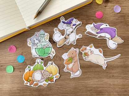 October Rat Stickers | Set Of 6 Pet Rat Stickers Halloween Rat Gift