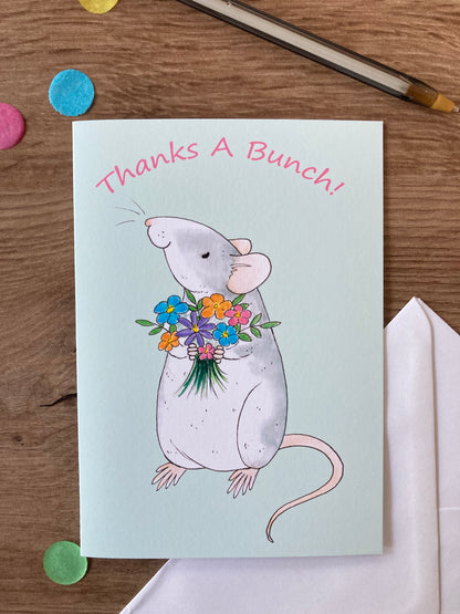 Thanks A Bunch | Cute Roan Rat Blank Greeting Card | Fancy Rat Gift