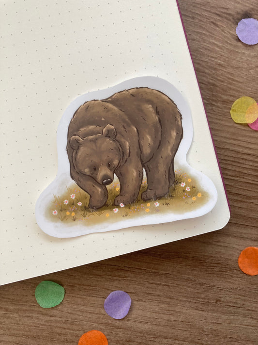 Autumn Bear Vinyl Sticker | Wildlife Art | Brown Bear Gift