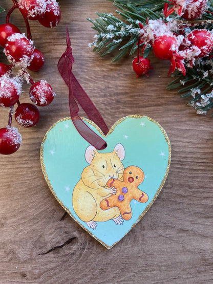 Christmas Gingerbread Hamster Hanging Heart Tree Decoration - Cute Hamster Hanging Tree Ornament - Funny Hamster Gift