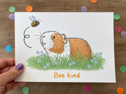 Bee Kind | Cute Guinea Pig Art Print | Guinea Pig Artwork