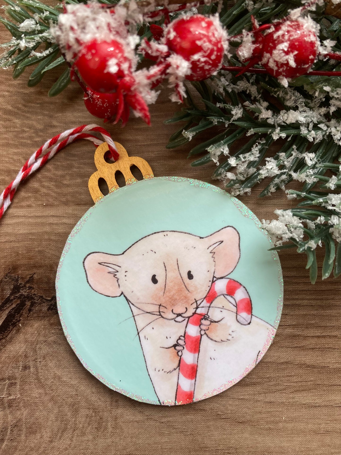 Candy Cane Rat | Cute Fancy Rat Christmas Tree Bauble