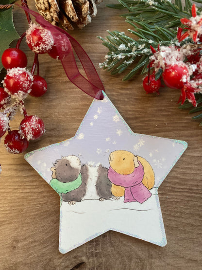 Guinea Pigs Star Tree Decoration - Cute Guinea Pig Christmas Hanging Tree Ornament - Fun Guinea Pig Christmas Gift