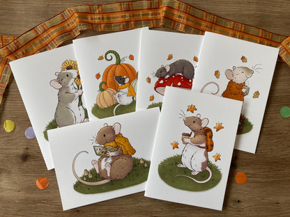 Autumn Ratty Greeting Card Bundle | Pack Of 6 Autumn Rat Blank Greeting Cards