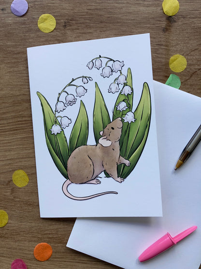 Lily Of The Valley Rat Greeting Card | Flower Rat A6 Greeting Card