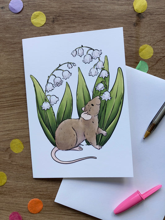 Lily Of The Valley Rat Greeting Card | Flower Rat A6 Greeting Card