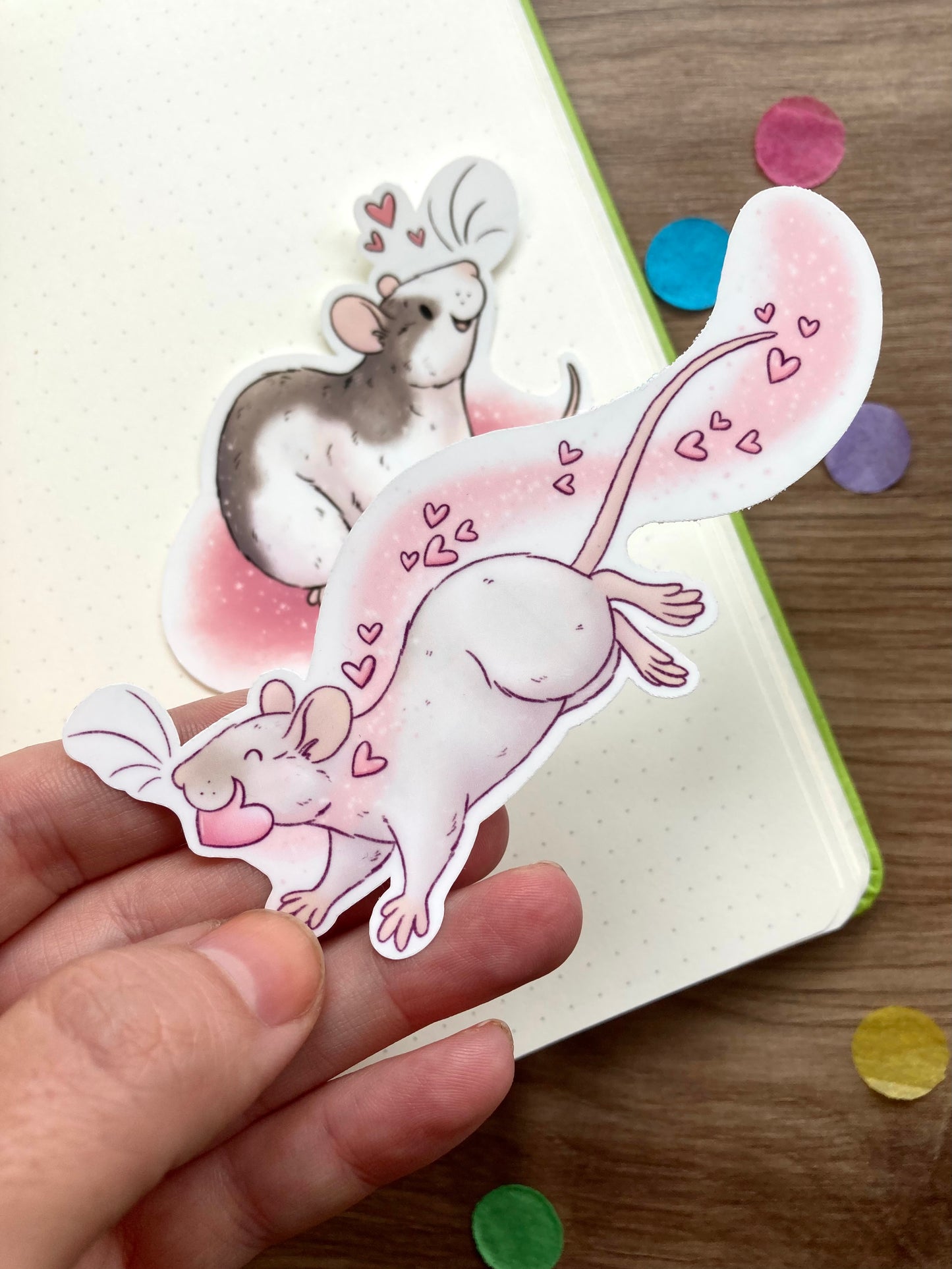 Love Heart Rat Sticker Bundle | Set of 2 Vinyl Stickers | Cute Rat Gift