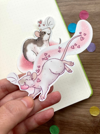 Love Heart Rat Sticker Bundle | Set of 2 Vinyl Stickers | Cute Rat Gift