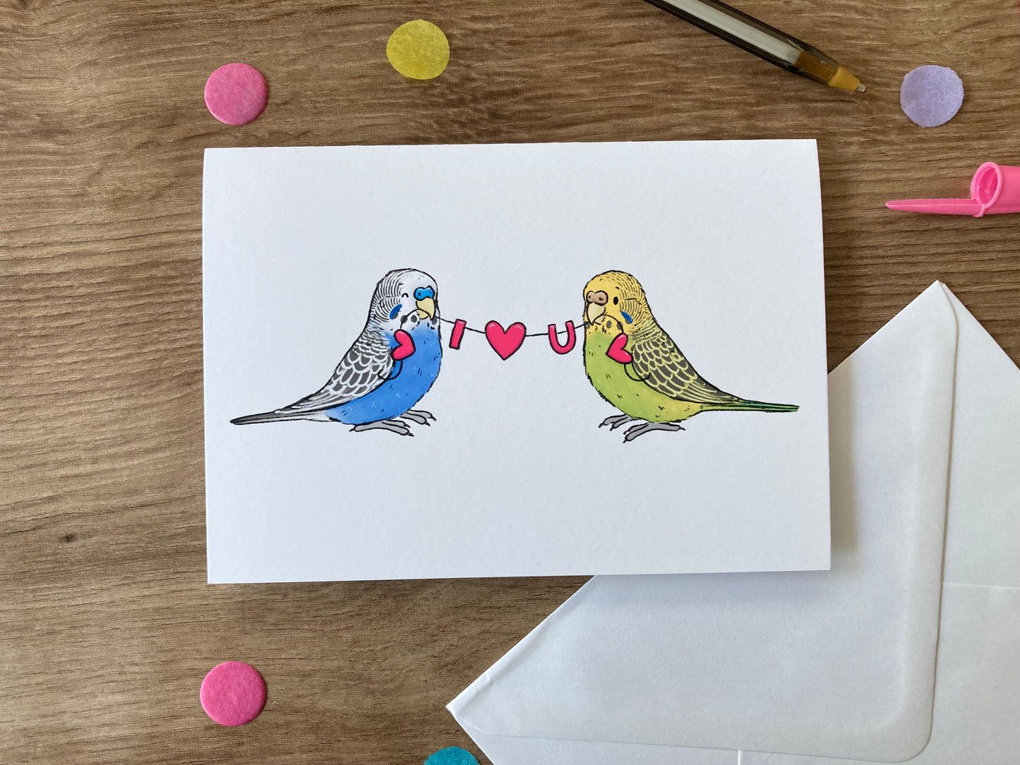 I Love You Budgies | Cute Budgie Blank Greeting Card | Budgie Couple Greeting Card