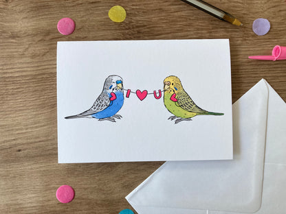 I Love You Budgies | Cute Budgie Blank Greeting Card | Budgie Couple Greeting Card