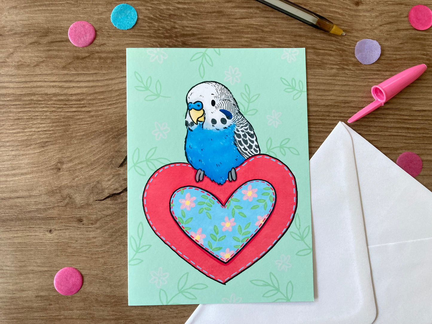Budgie Heart | Blue Budgie Blank Greeting Card | Blue Budgie Gift