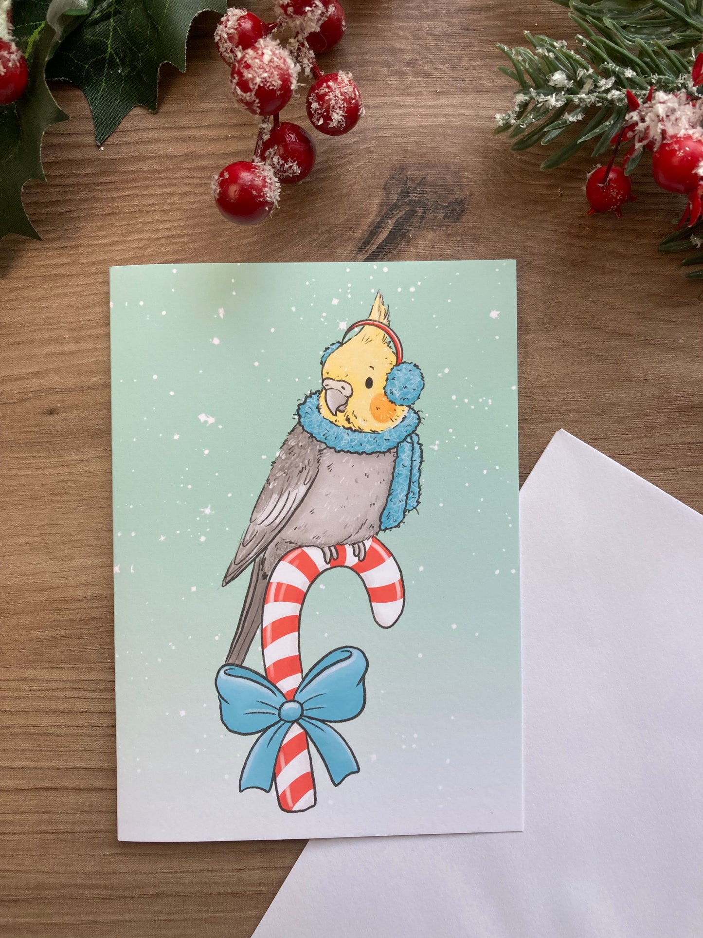 Candy Cane Cockatiel A6 Christmas Card - Blank A6 Cockatiel Greeting Card - Cute Cockatiel Gift