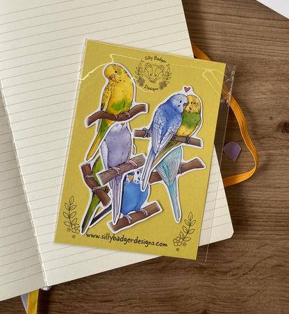 Budgie Stickers | Pack Of 6 Glossy Paper Stickers | Cute Budgie Stationery