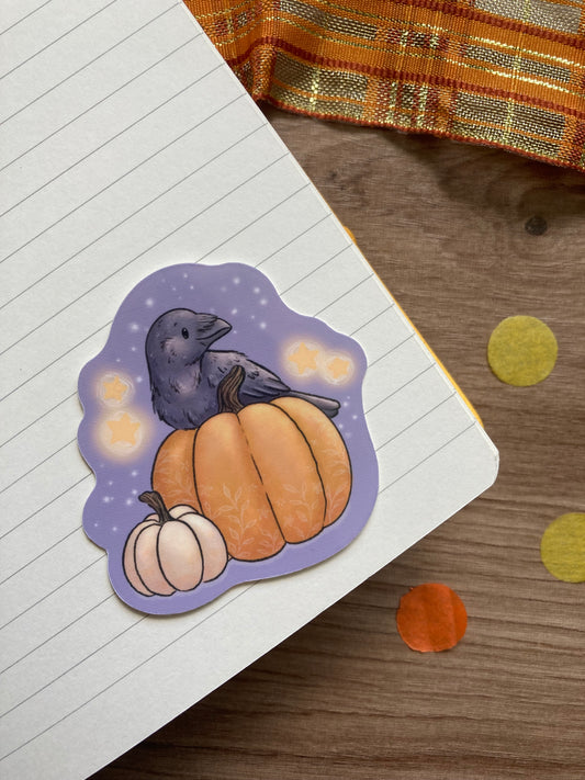 Pumpkin Crow | Cute Autumn Spooky Crow Vinyl Sticker