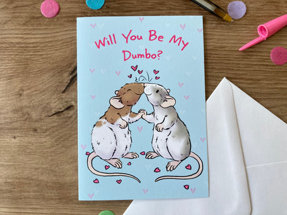 Will You Be My Dumbo | Cute Rat Couple A6 Greeting Card