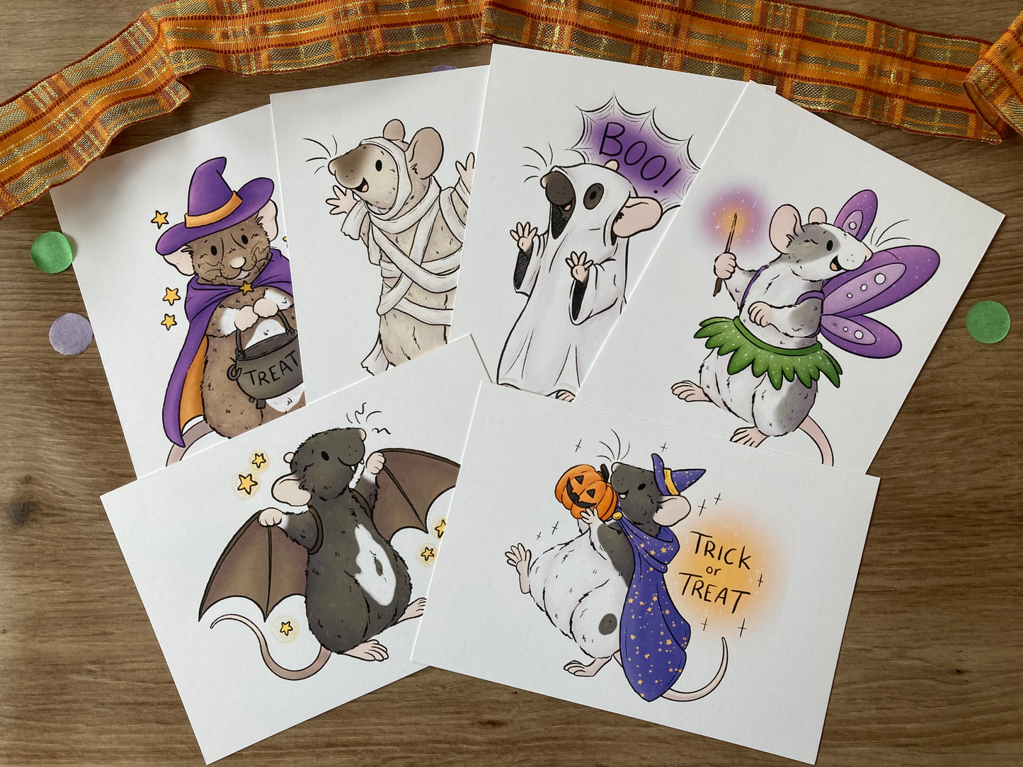 Trick Or Treat Rats A6 Art Prints | Pack Of 6 A6 Art Prints | Spooky Rat Decorations