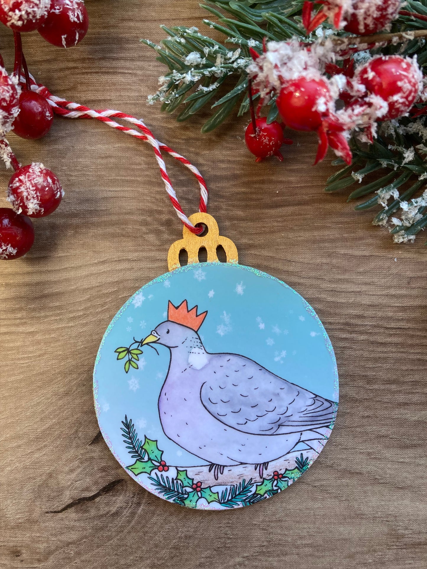 Festive Pigeon | Cute Wood Pigeon Christmas Tree Bauble