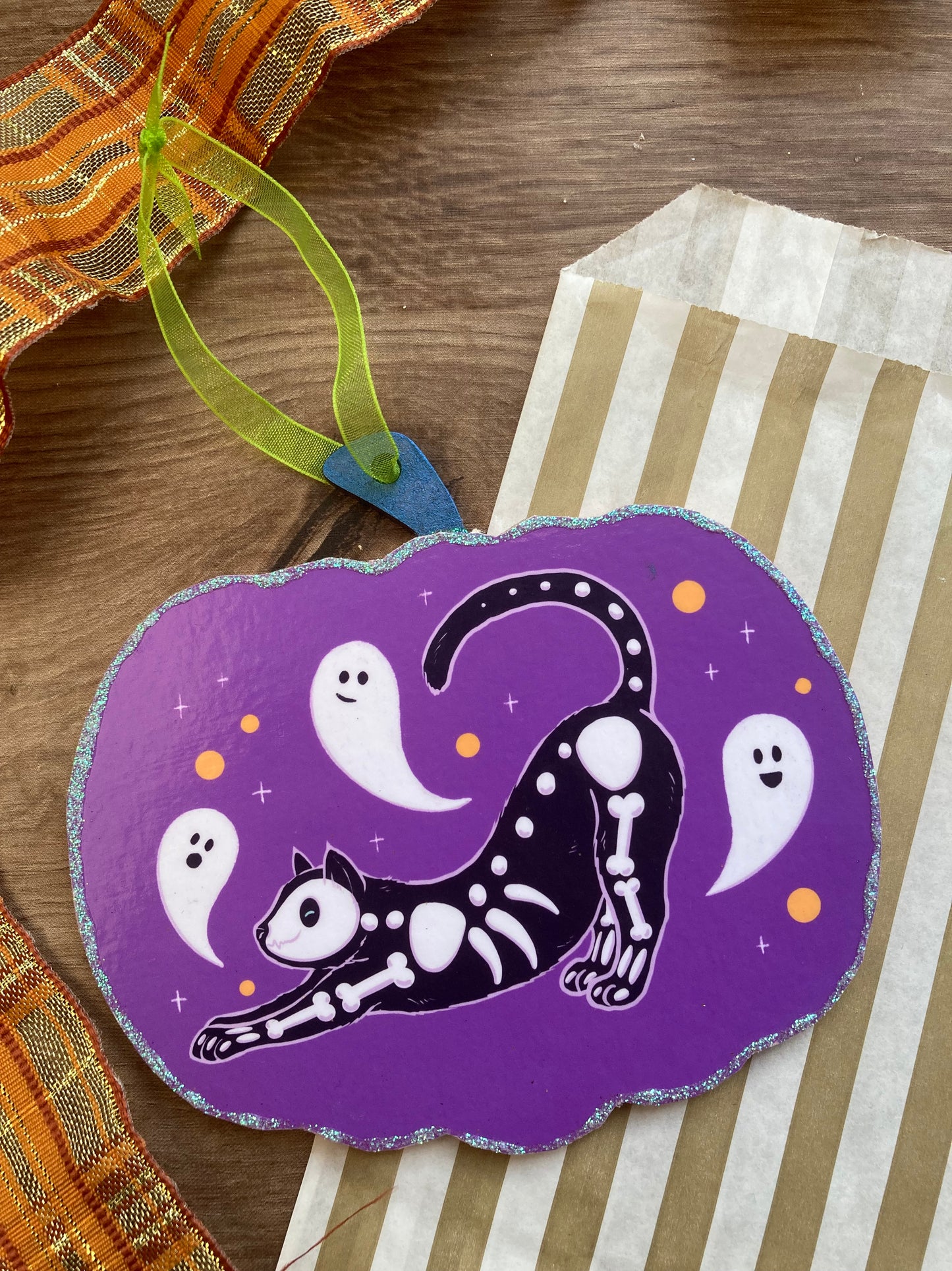Fang The Cat Spooky Gang Cute Pumpkin Halloween Decoration - Handmade Halloween Ornament - Spooky Cat Decoration