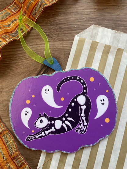 Fang The Cat Spooky Gang Cute Pumpkin Halloween Decoration - Handmade Halloween Ornament - Spooky Cat Decoration