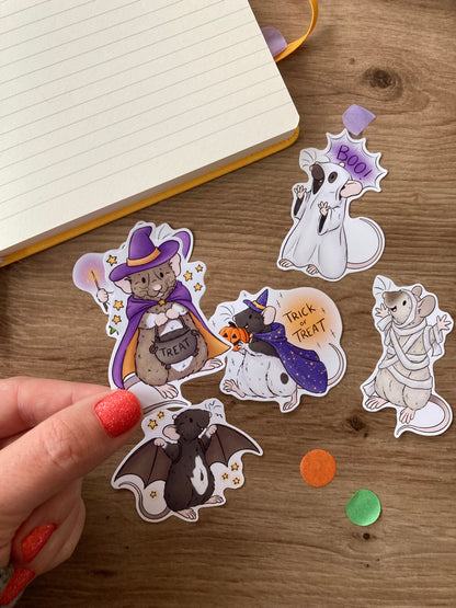 Trick Or Treat Rat Stickers | Cute Spooky Pet Rat Stickers | Pack Of 6 Fun Rat Stickers