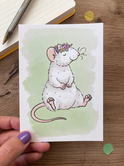 Blossom Rat | Cute Roan Rat A6 Postcard | Rat Gift
