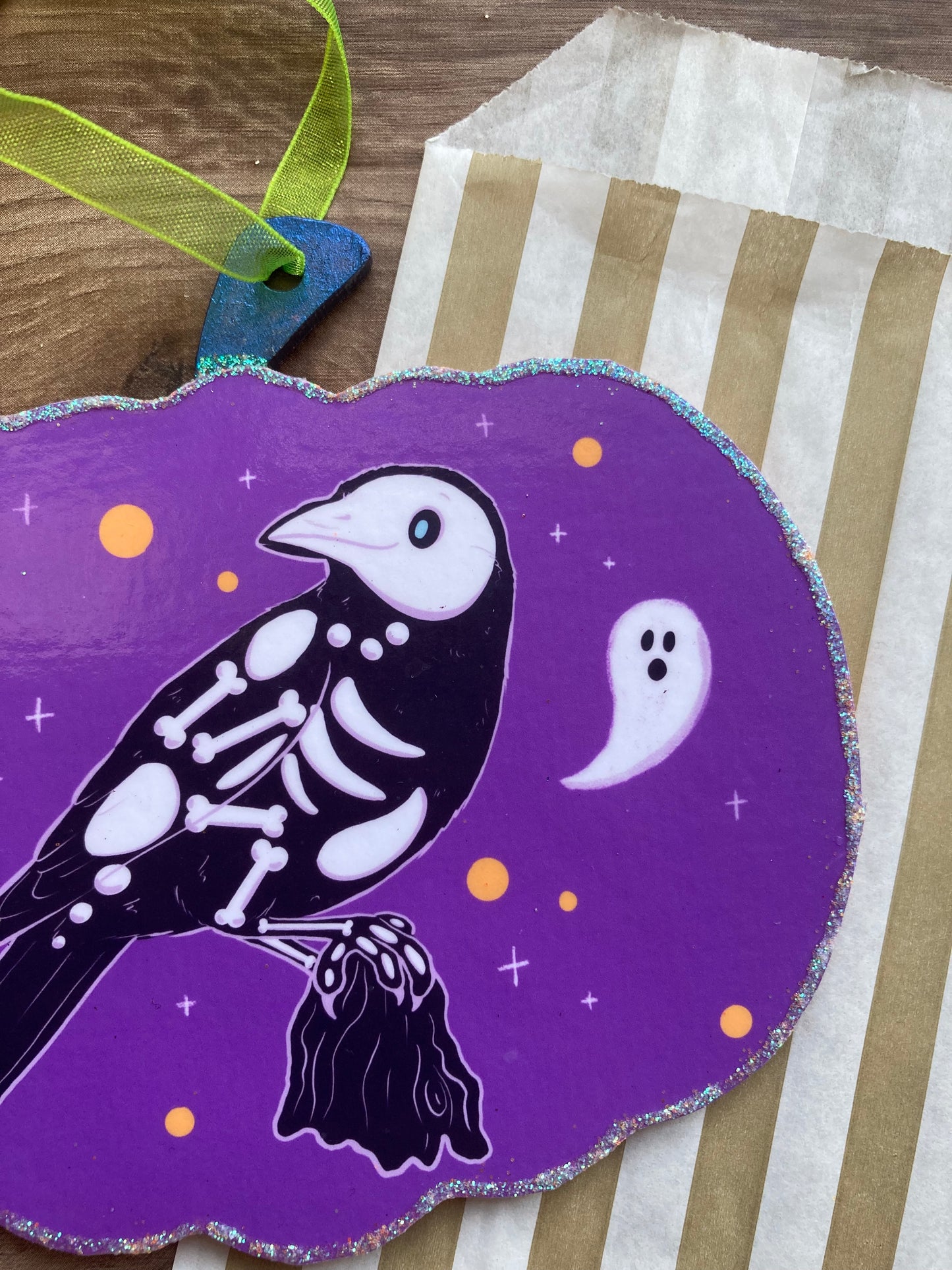 Trick The Crow Spooky Gang Pumpkin Halloween Decoration - Handmade Pumpkin Halloween Ornament - Cute Spooky Crow Art