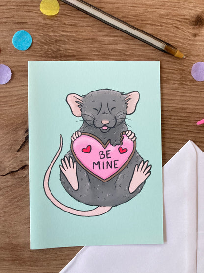 Be Mine Ratty | Cute Rat A6 Valentines Greeting Card