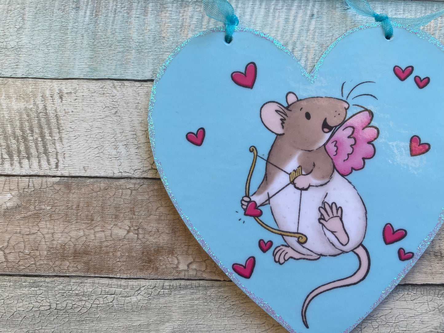 Cupid Ratty | Cute Rat Hanging Heart Decoration | Rat Valentines Day Gift