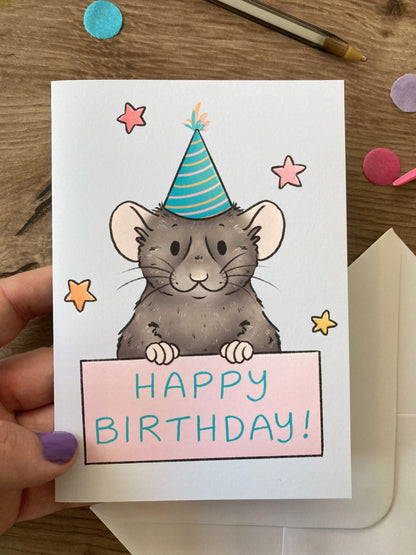Party Rat | Cute Rat Birthday Card | Rat Birthday Gift