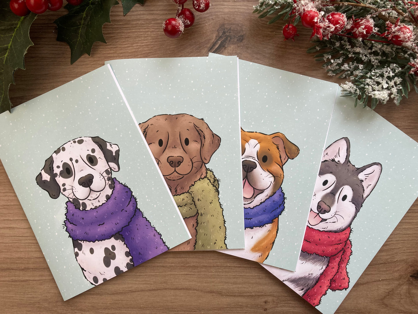 Winter Dogs Greeting Card Bundle | Pack Of 4 Dog Greeting Cards | Dog Christmas Cards