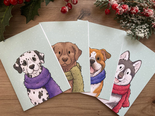 Winter Dogs Greeting Card Bundle | Pack Of 4 Dog Greeting Cards | Dog Christmas Cards