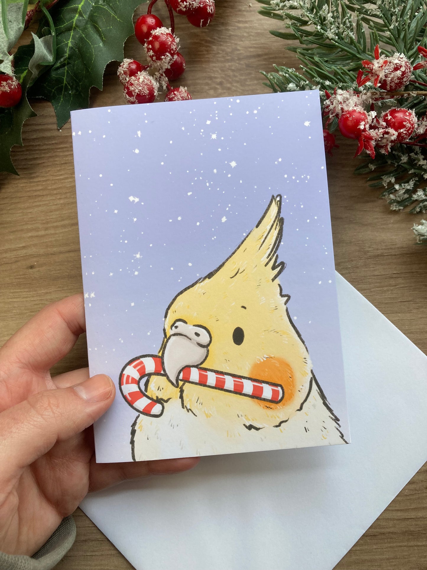 Cockatiel Candy Cane Destroyer A6 Christmas Card - Cockatiel Blank Greeting Card - Tiel Christmas Greeting Card Gift