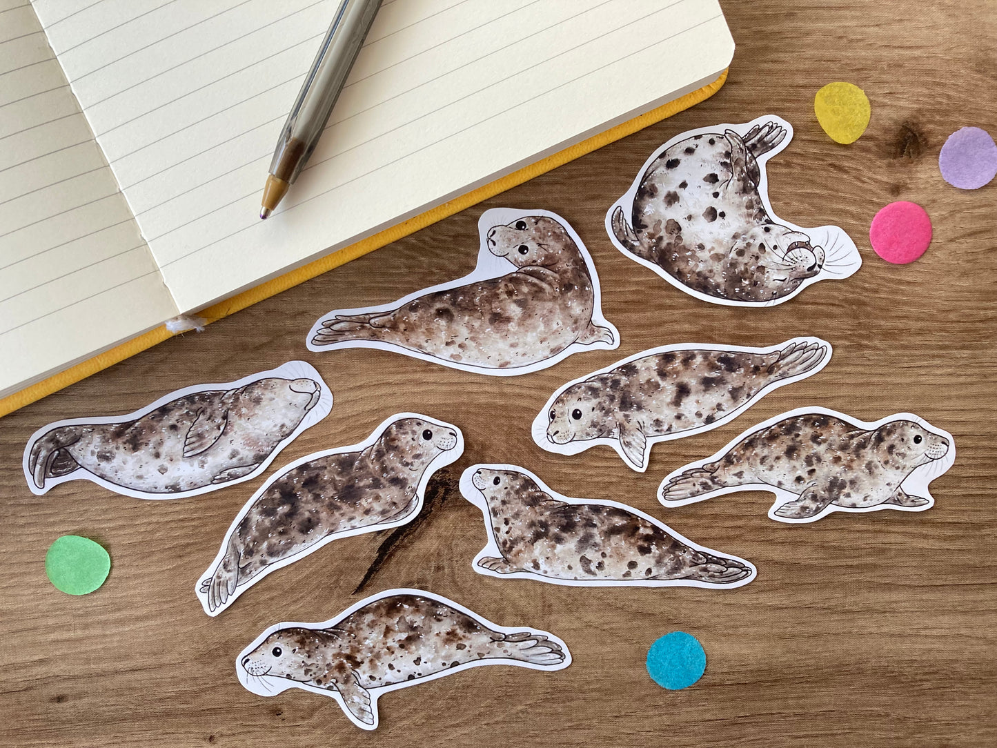 Cute Grey Seal Stickers | Set of 8 Seal Stickers | Seal Gift