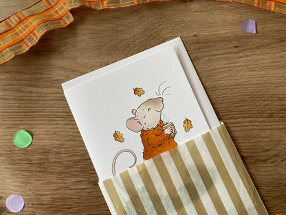 Cosy Autumn | Cute Pet Rat Greeting Card | Autumn Blank Greeting Card