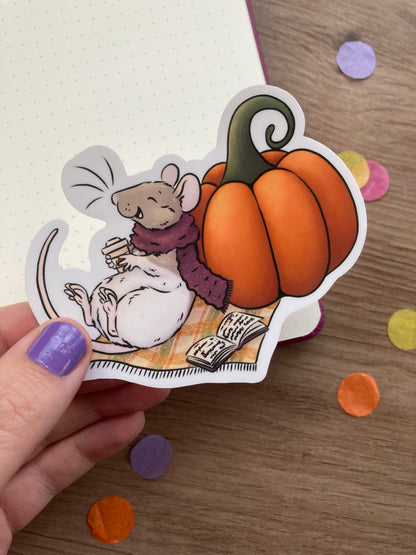 Cosy Autumn Rat Vinyl Sticker | Autumn Animal Art | Rat Gift