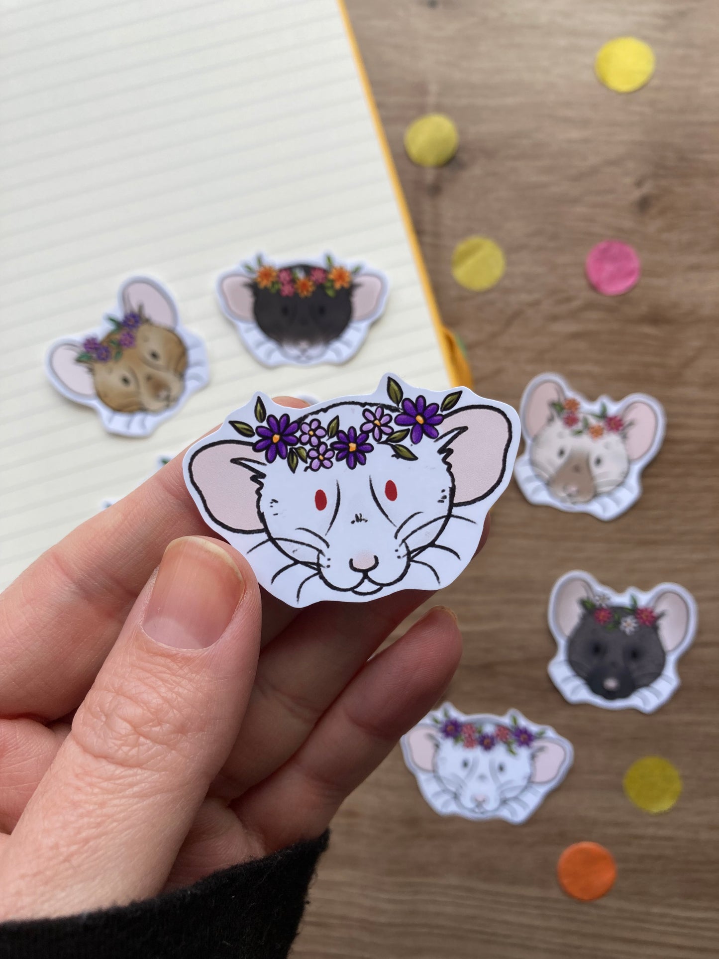 Flower Crown Rat Stickers | Pack Of 10 Cute Rat Stickers | Cute Spring Rat Glossy Stickers