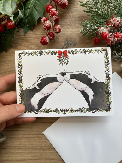 Badger Kisses | Cute Kissing Badger Christmas Card
