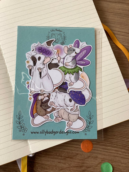Trick Or Treat Rat Stickers | Cute Spooky Pet Rat Stickers | Pack Of 6 Fun Rat Stickers