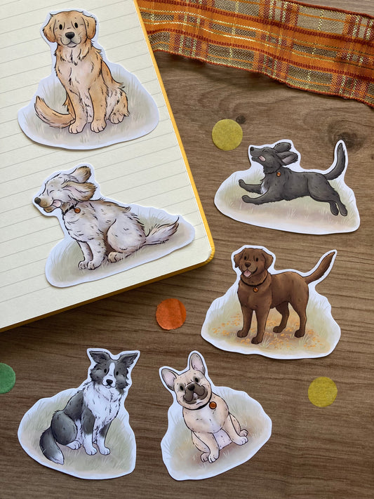 Autumn Walkies | Cute Dog Sticker Pack | Pack of 6 Glossy Paper Stickers