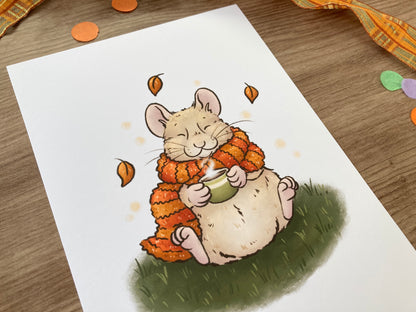 Autumn Dreams | Cute Hamster Art Print | Autumn Animal Artwork